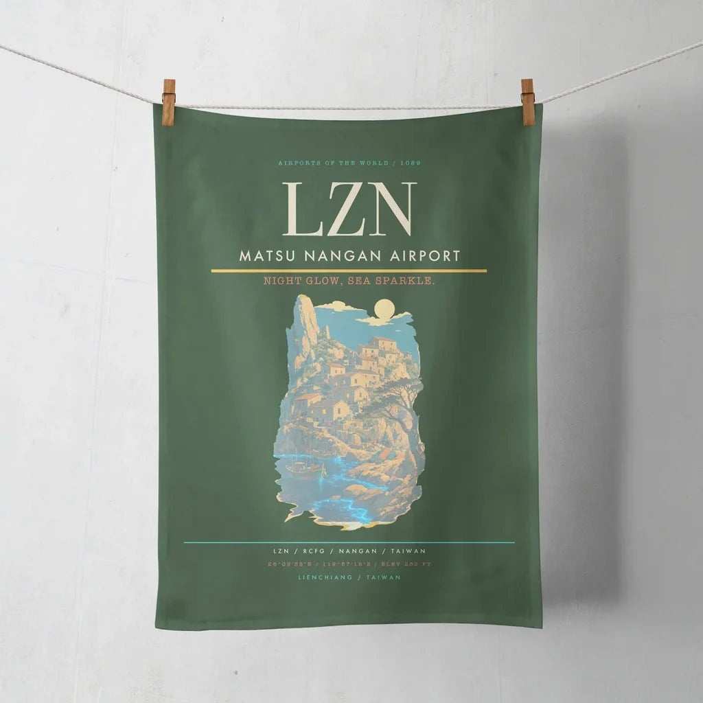 Matsu Nangan Airport (LZN) design on dark green towel