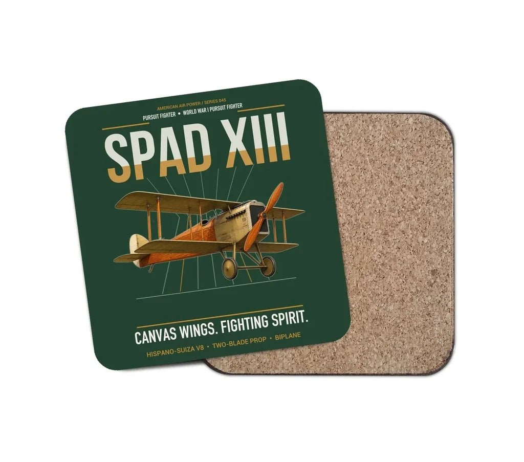 SPAD XIII design on dark green 1 piece coaster