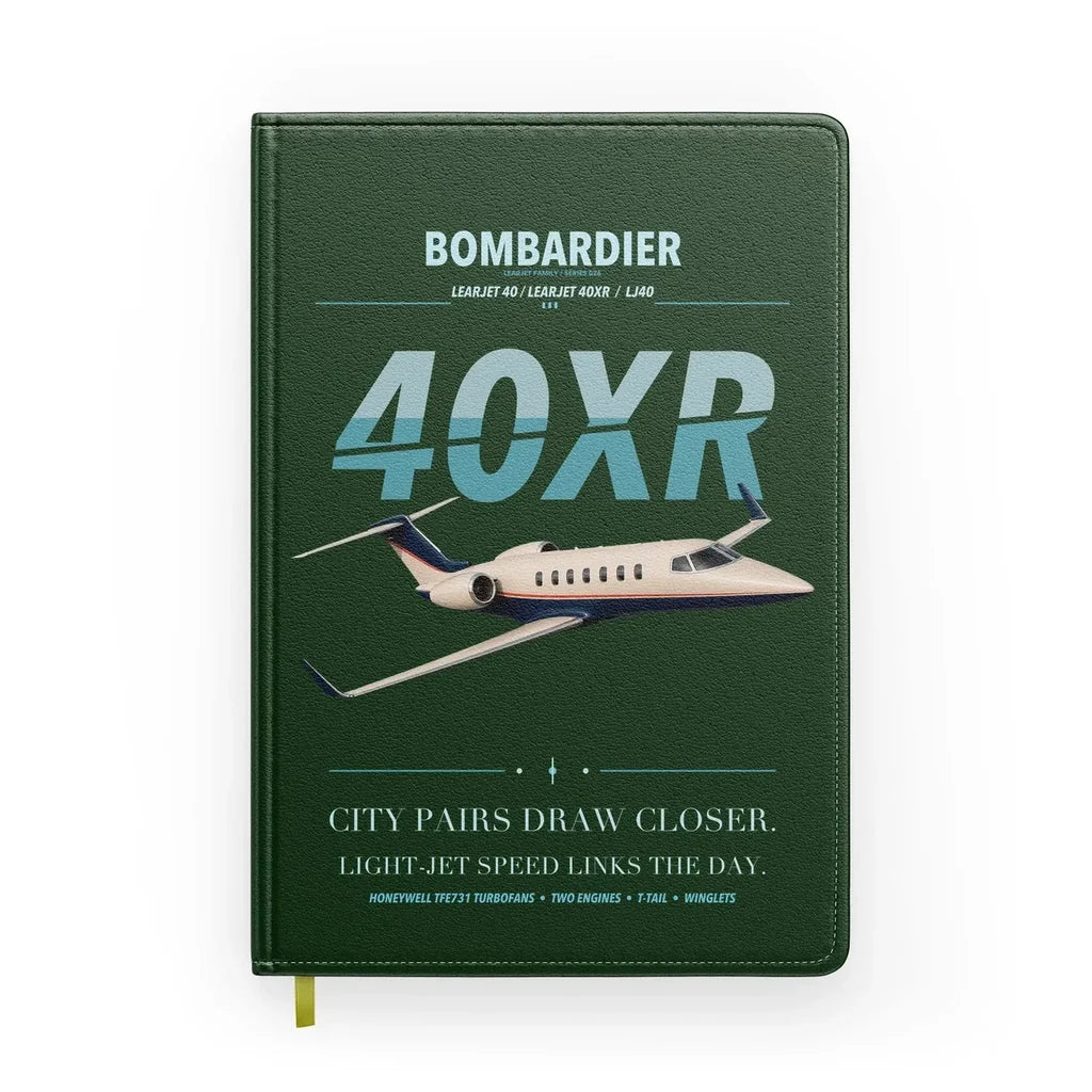 Bombardier Learjet 40XR design on dark green notebook