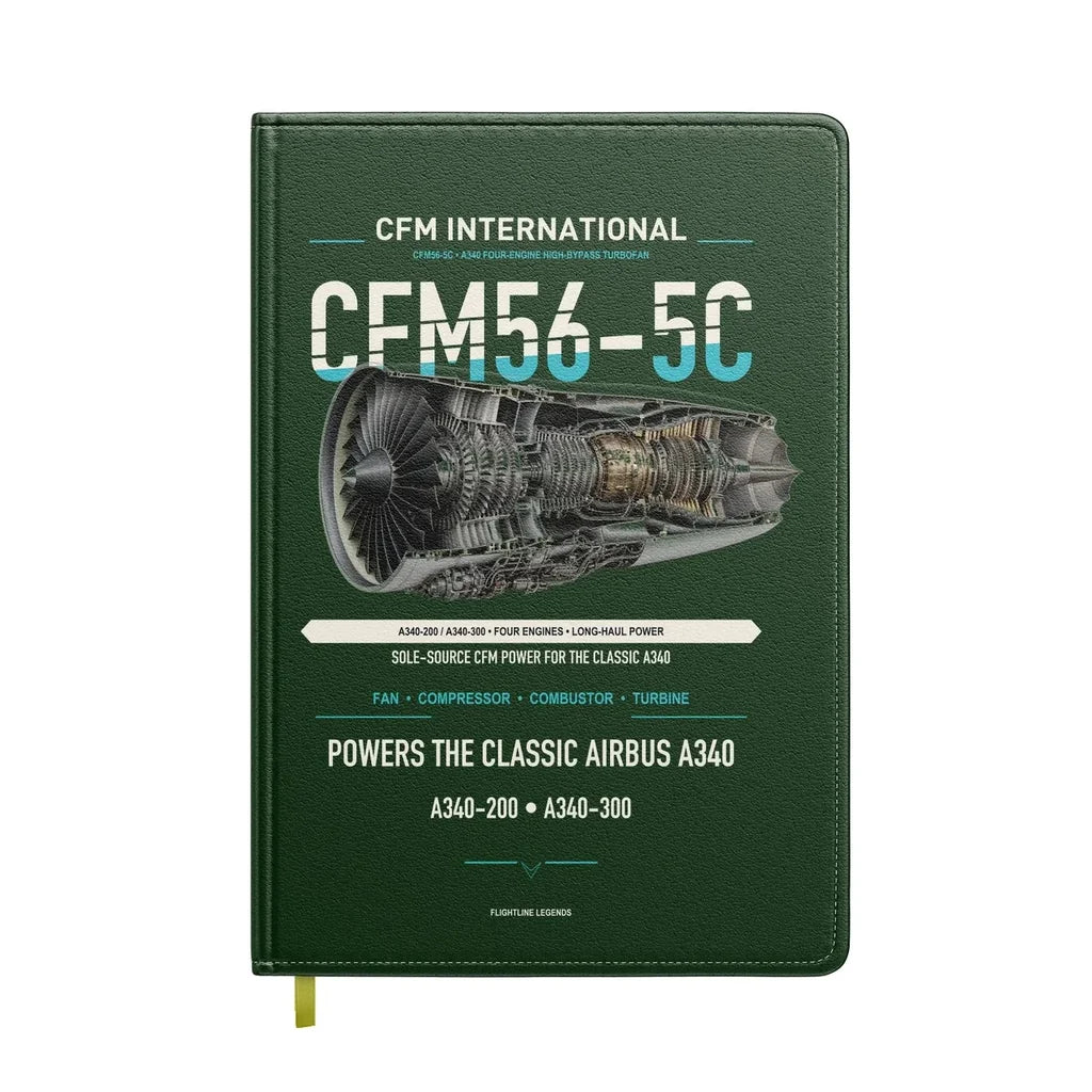 CFM56-5C design on dark green notebook