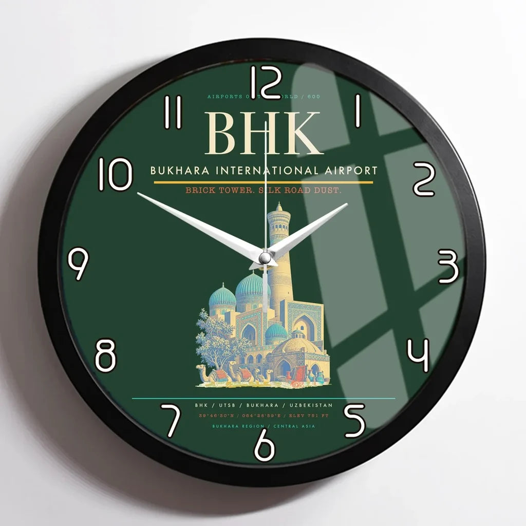 Bukhara International Airport BHK Wall-Clock Framed - Dark Green