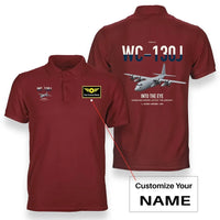 Thumbnail for WC-130J Hurricane Hunter design on red+name double-side polo t-shirt, double-side print
