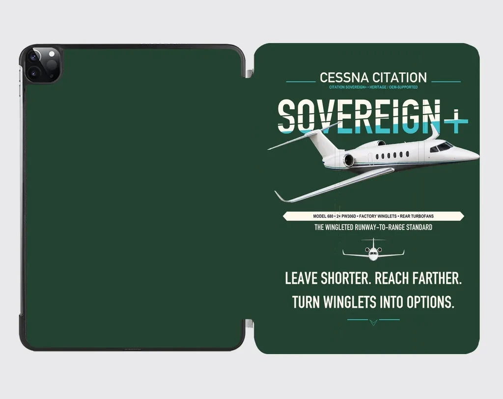 Cessna Citation Sovereign+ design on dark green ipad tablet case