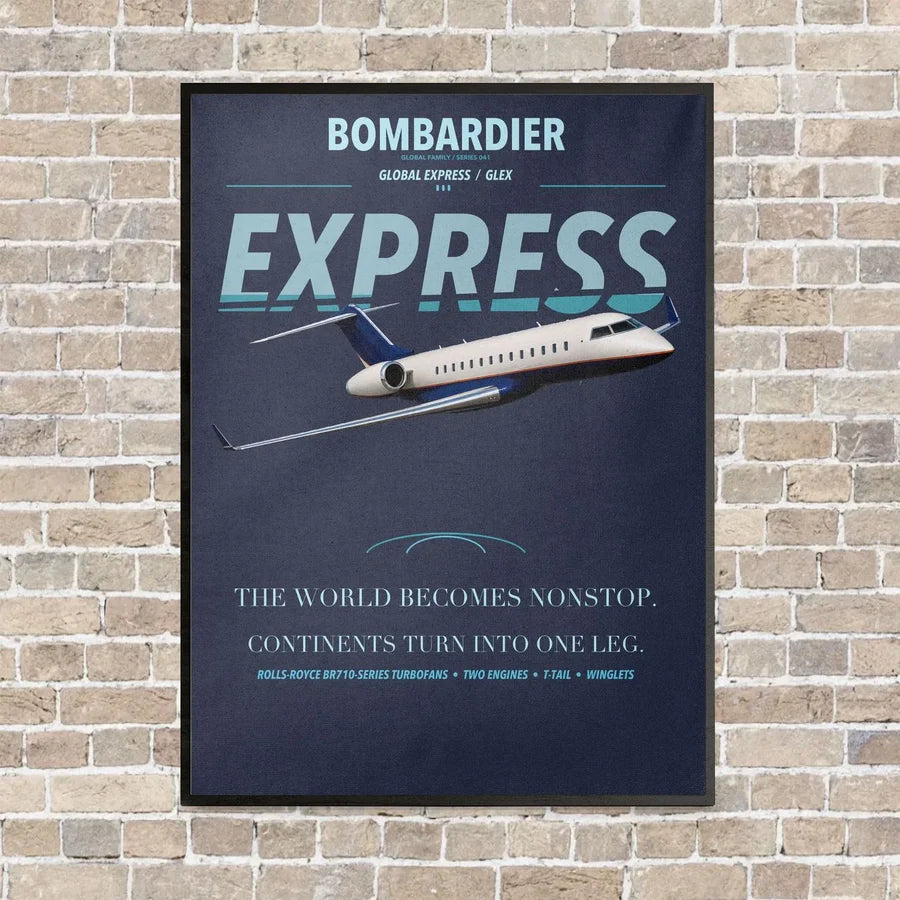 Bombardier Global Express vertical canvas print - framed - navy blue background