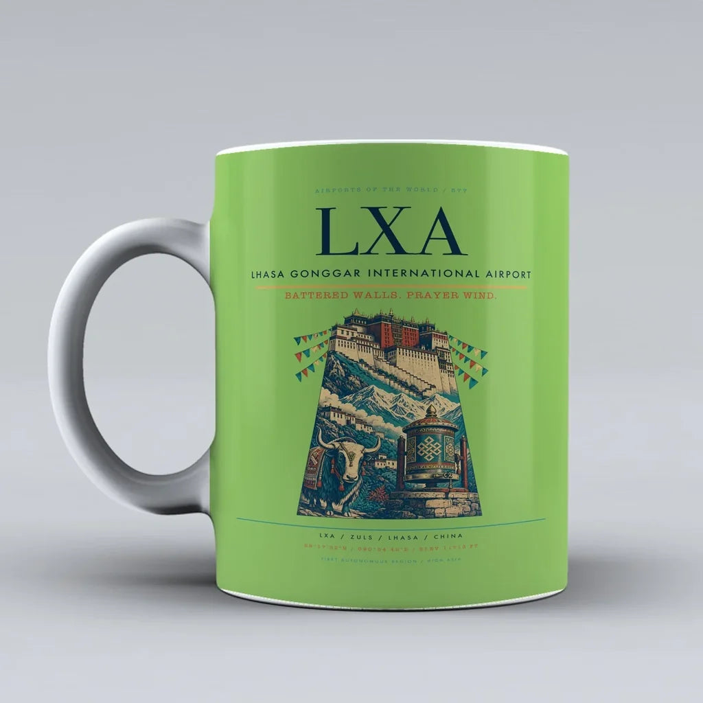 Gonggar International Airport LXA Mug design on light green lhasa