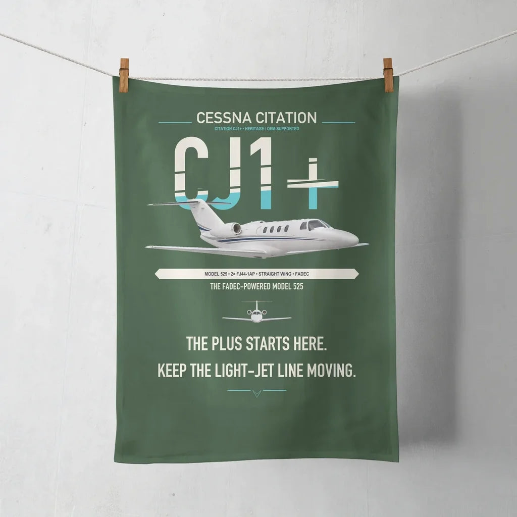 Cessna Citation CJ1+ design on dark green towel