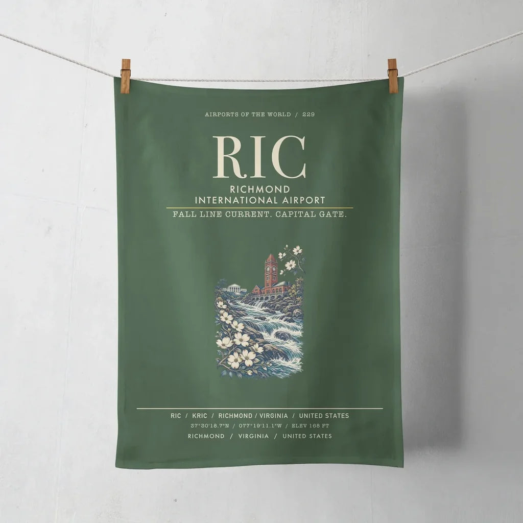Richmond International Airport (RIC) design on dark green towel