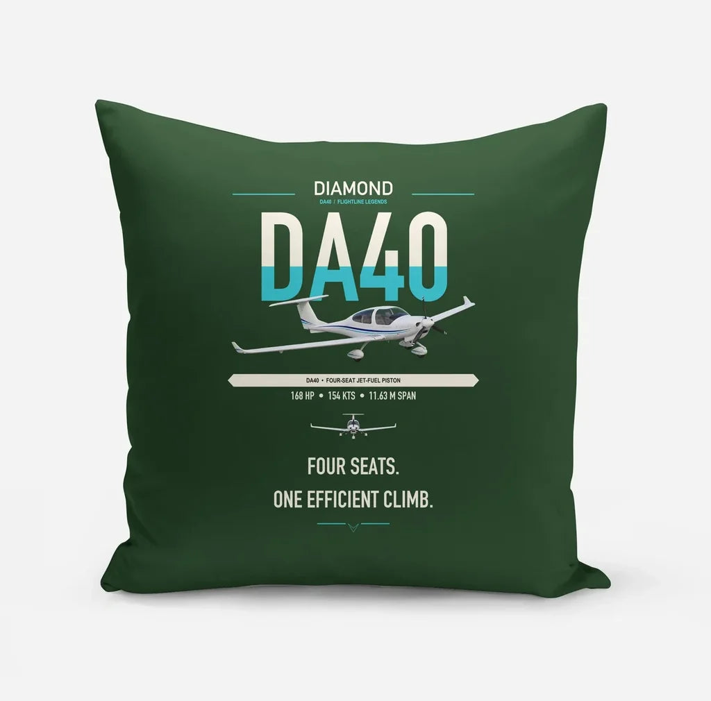 Diamond DA40 design on dark green pillow