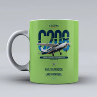 Thumbnail for Cessna 208 Caravan design on light green ceramic mug, double-side print