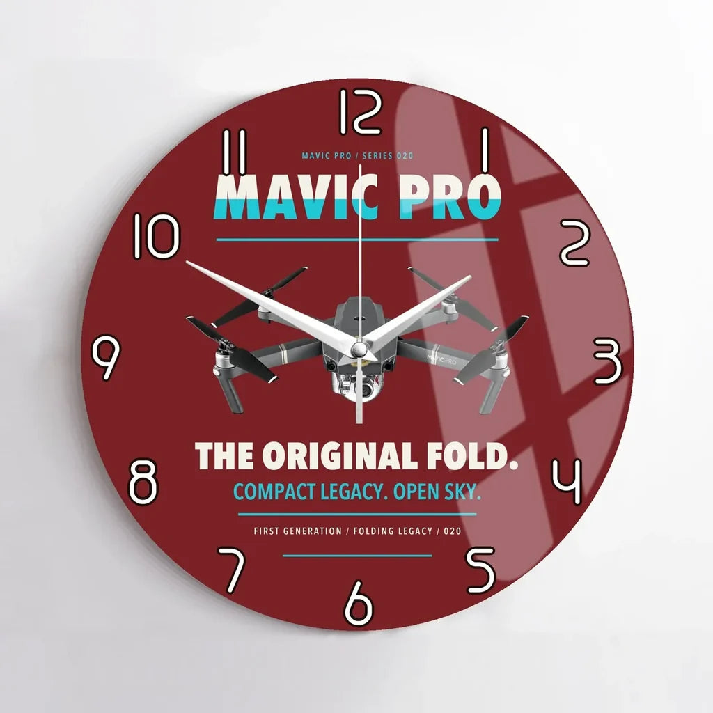DJI Mavic Pro design on dark red no frame wall clock