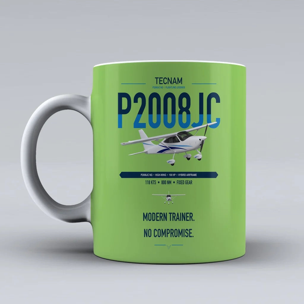 Tecnam P2008JC NG design on light green ceramic mug, double-side print