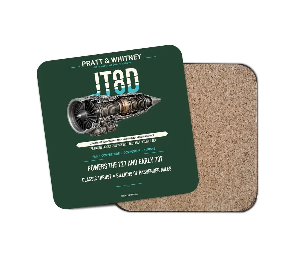 JT8D design on dark green 1 piece coaster