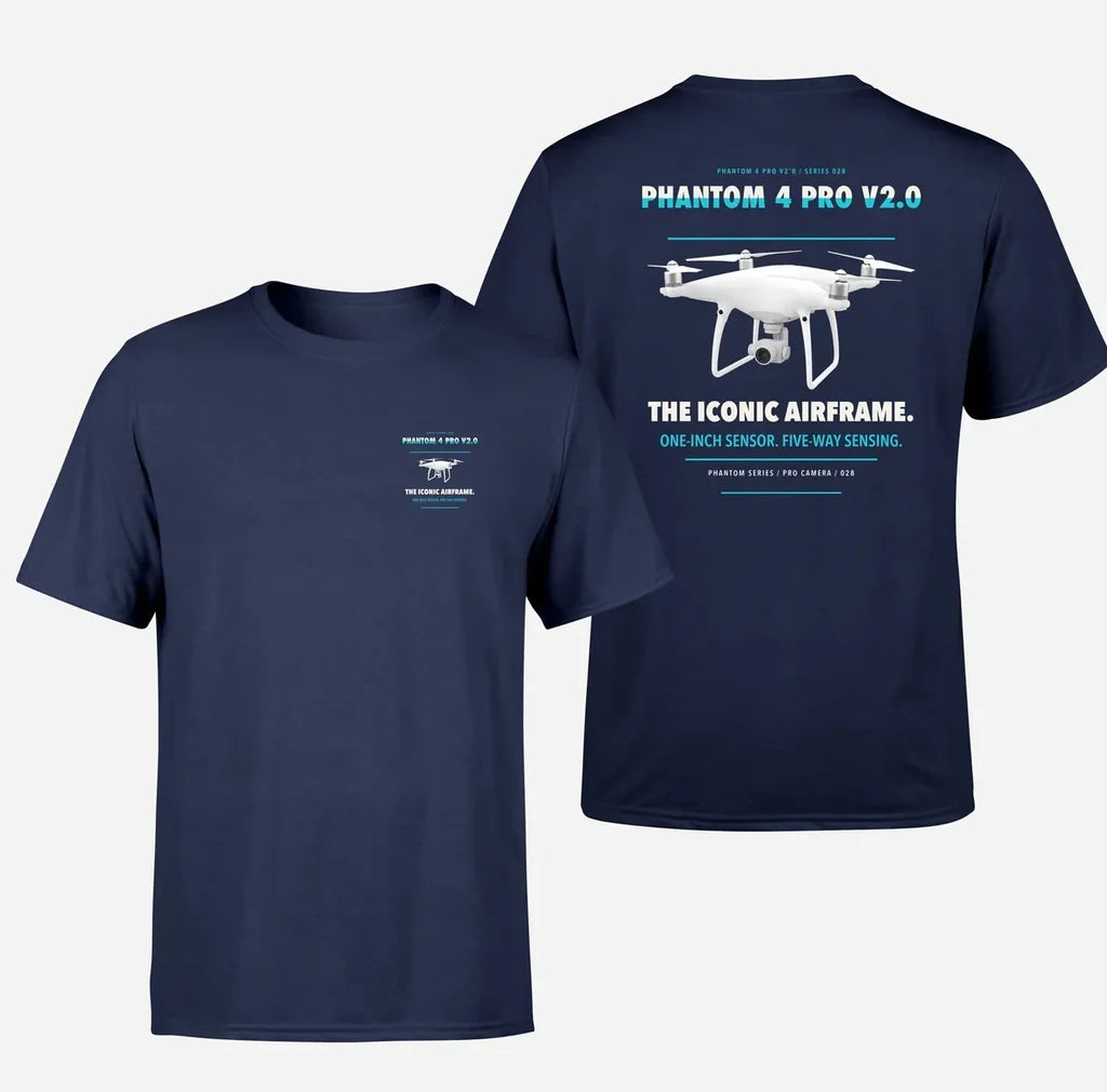 DJI Phantom 4 Pro V2.0 design on navy blue t shirt