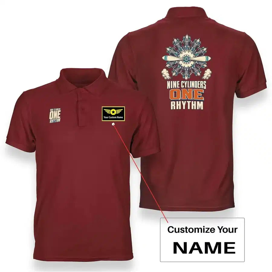 SIGNAL 176 - Nine Cylinders One Rhythm - Double-Side Polo design on red double side polo with custom name badge