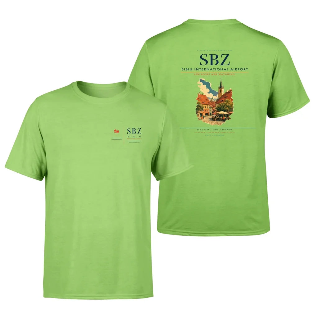 Sibiu International Airport (SBZ) design printed on light green double-side t-shirt