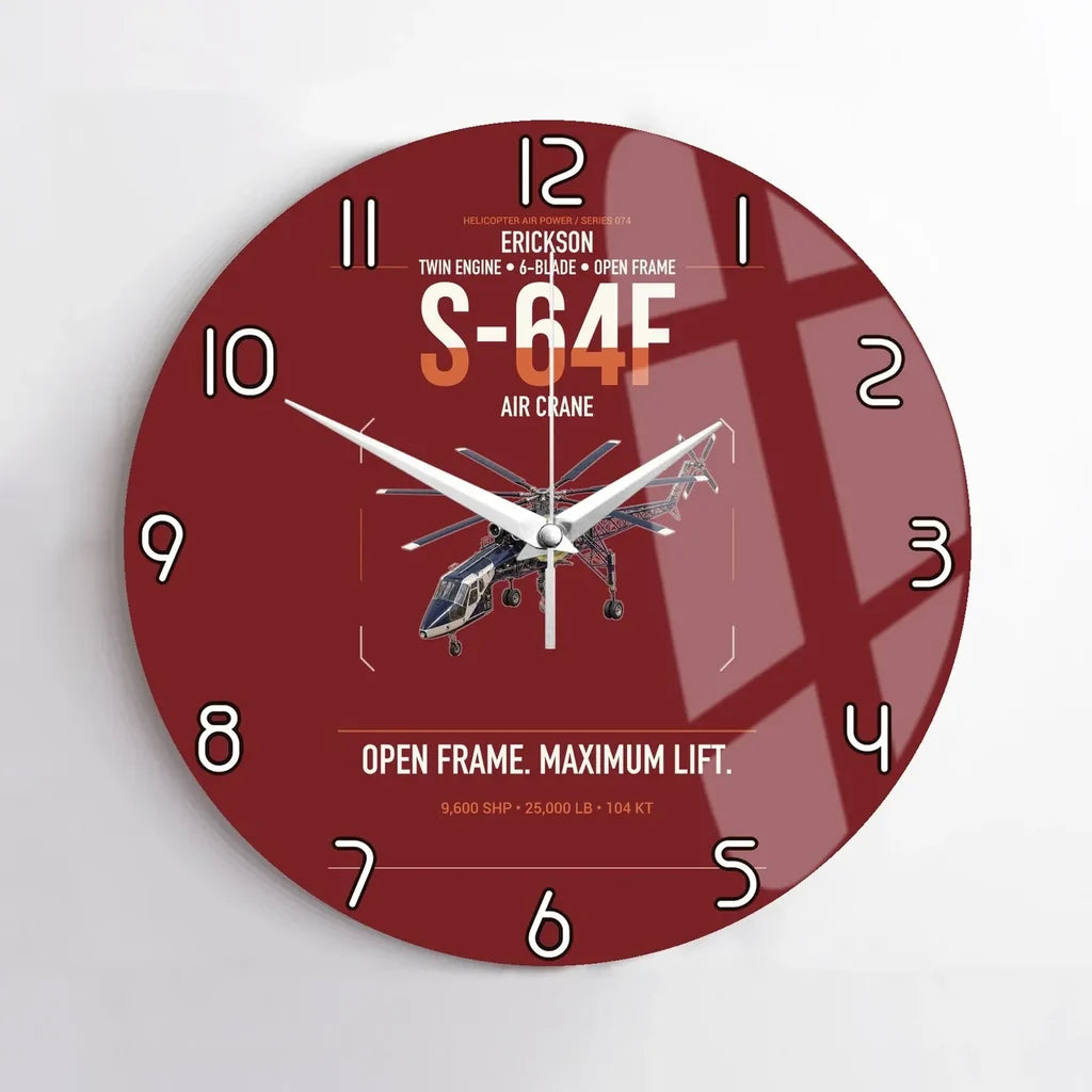 Erickson S-64F Air Crane design on dark red no frame wall clock