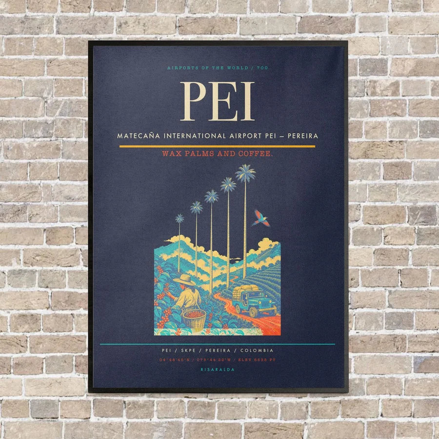 Matecaña International Airport PEI — Pereira vertical canvas print - framed - navy blue background