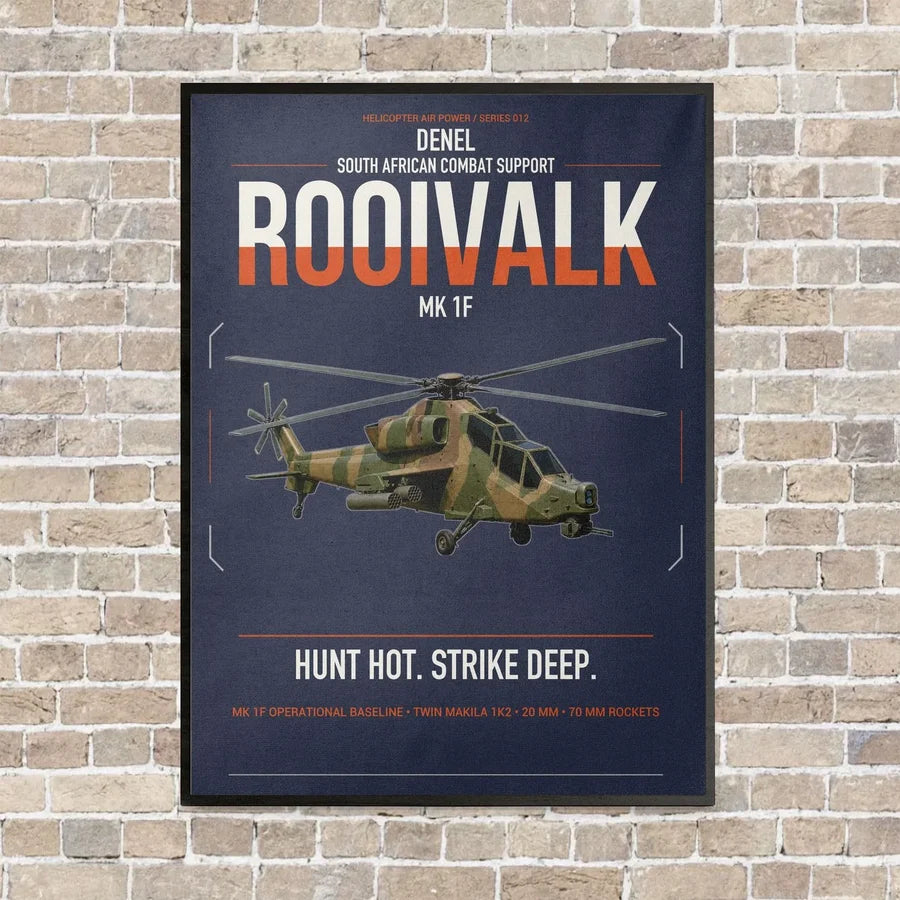 Denel Rooivalk Mk 1F vertical canvas print - framed - navy blue background