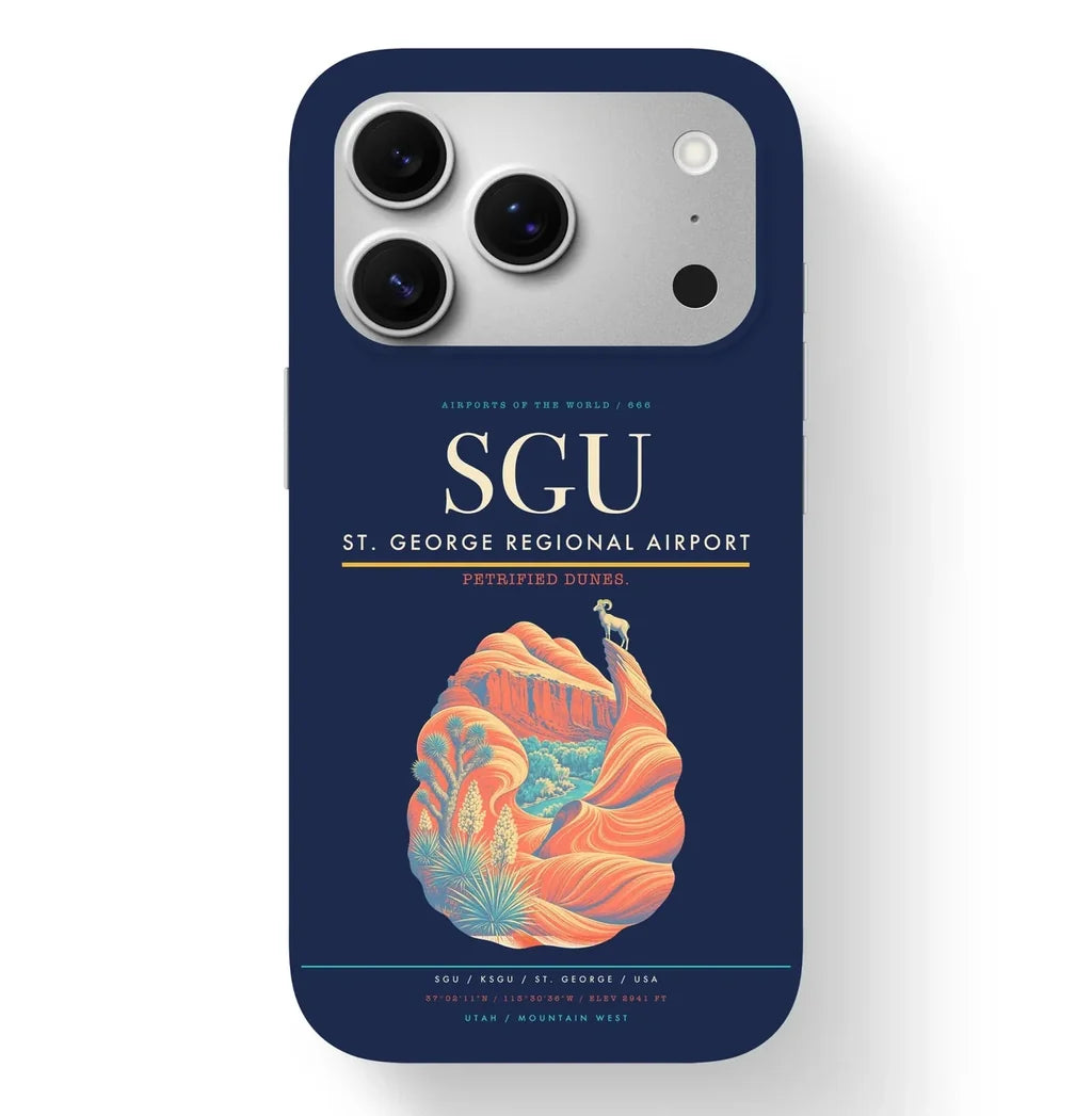 St. George Airport (SGU) design on navy blue iPhone 17 Pro MagSafe case