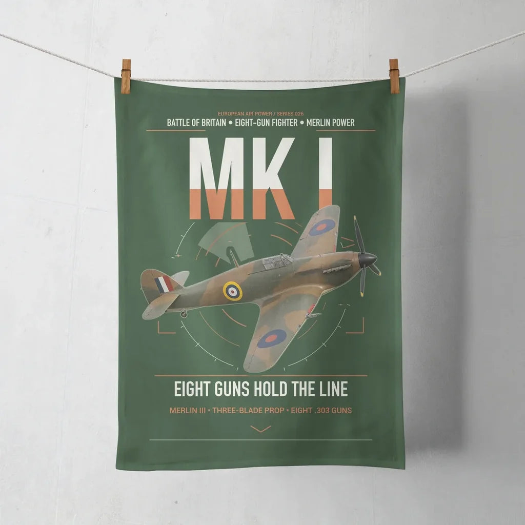 Hawker Hurricane Mk I design on dark green towel