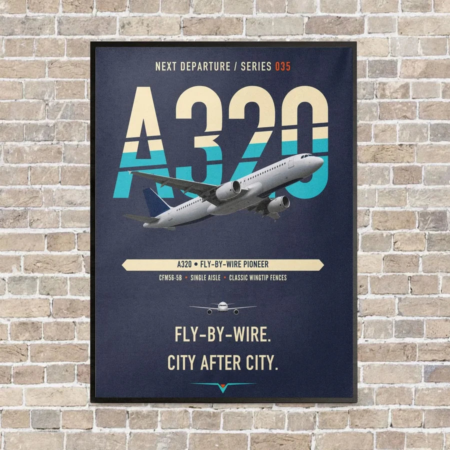Airbus A320 vertical canvas print - framed - navy blue background