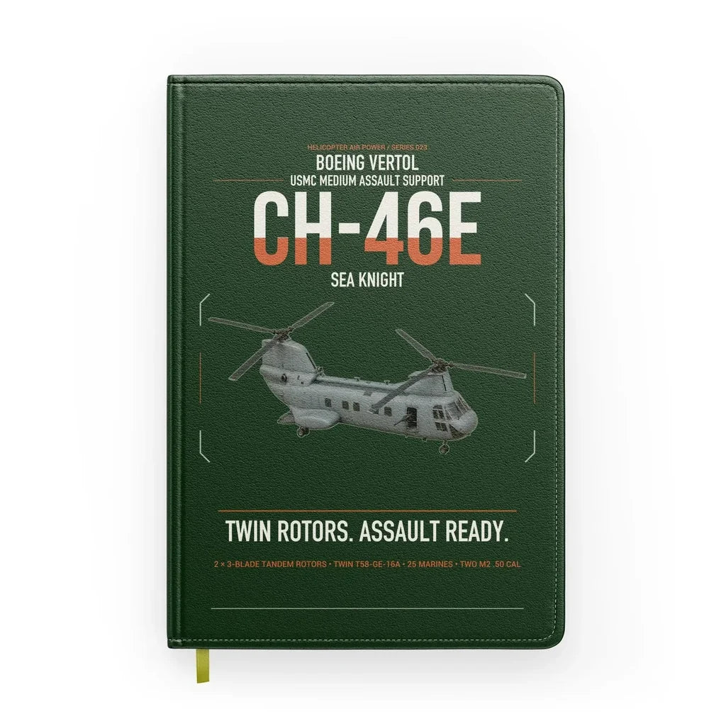 Boeing Vertol CH-46E Sea Knight design on dark green notebook