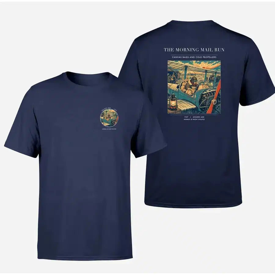 VINTAGE G4146 - The Morning Mail Run - Double-Side T-Shirt design on navyblue double side t shirt