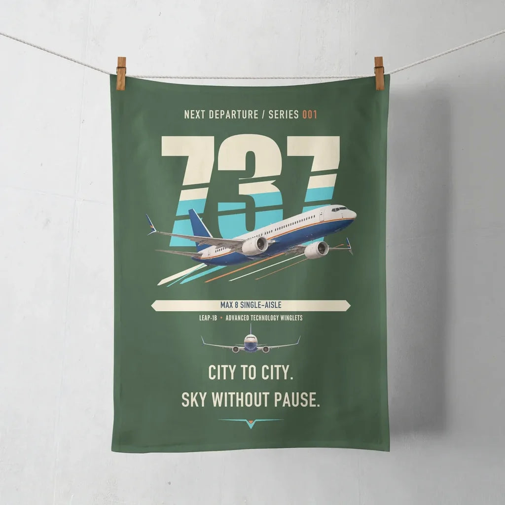 Boeing 737 MAX 8 design on dark green towel