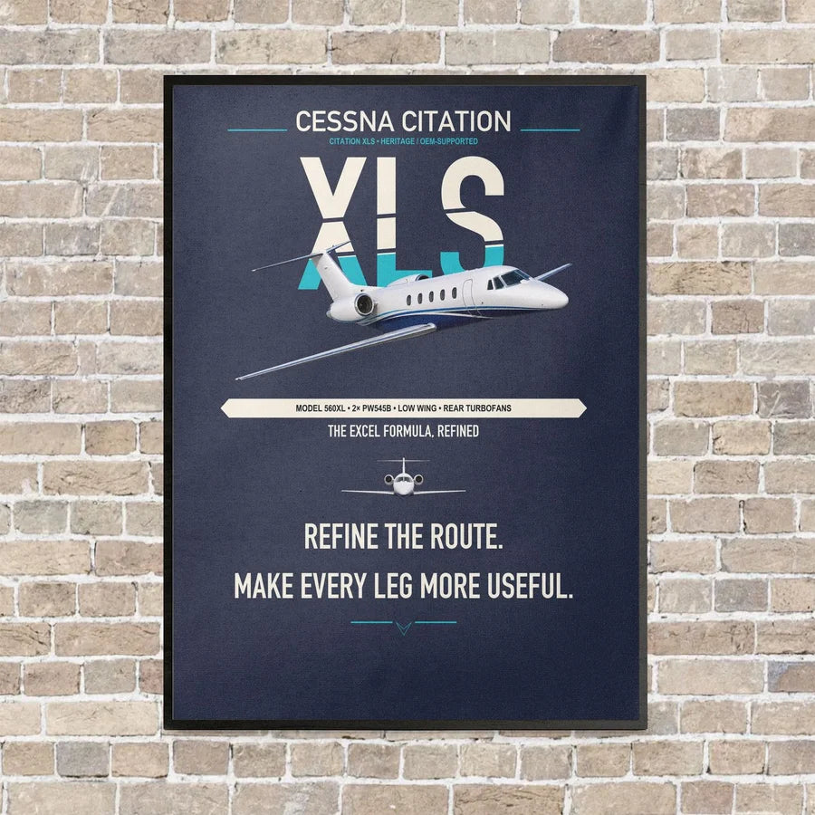 Cessna Citation XLS vertical canvas print - framed - navy blue background