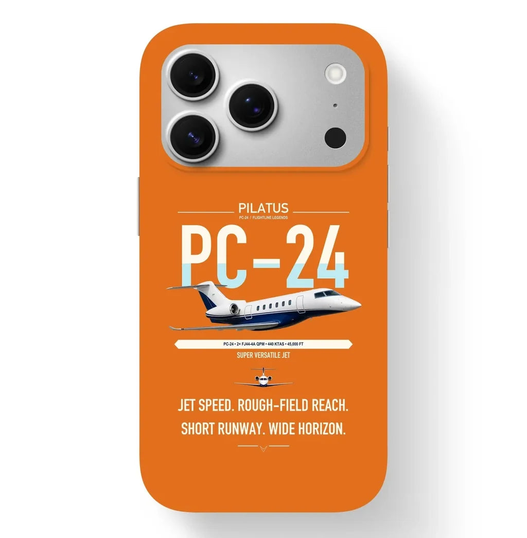 Pilatus PC-24 design on orange magsafe iphone case, for iPhone 17 Pro