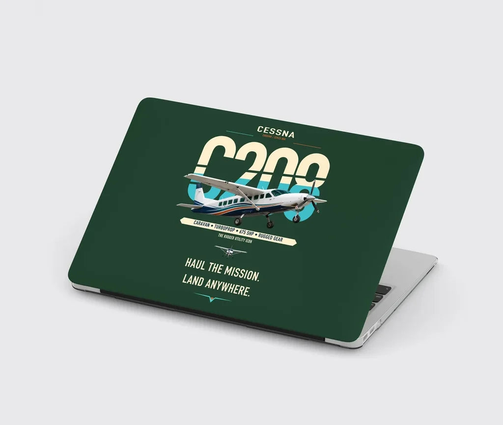 Cessna 208 Caravan design on dark green MacBook case