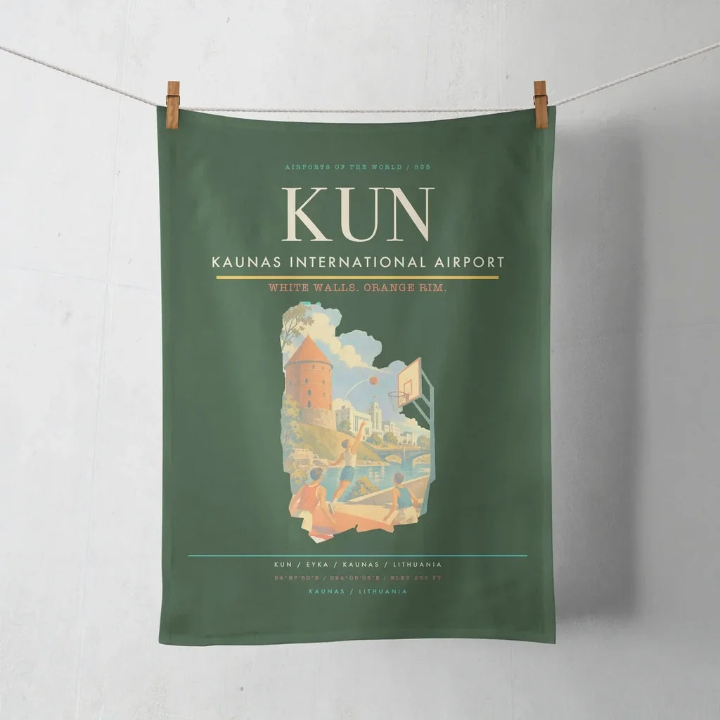 Kaunas International Airport (KUN) design on dark green towel