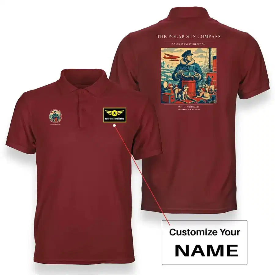VINTAGE G4204 - The Polar Sun Compass - Double-Side Polo T-Shirt design on red+name