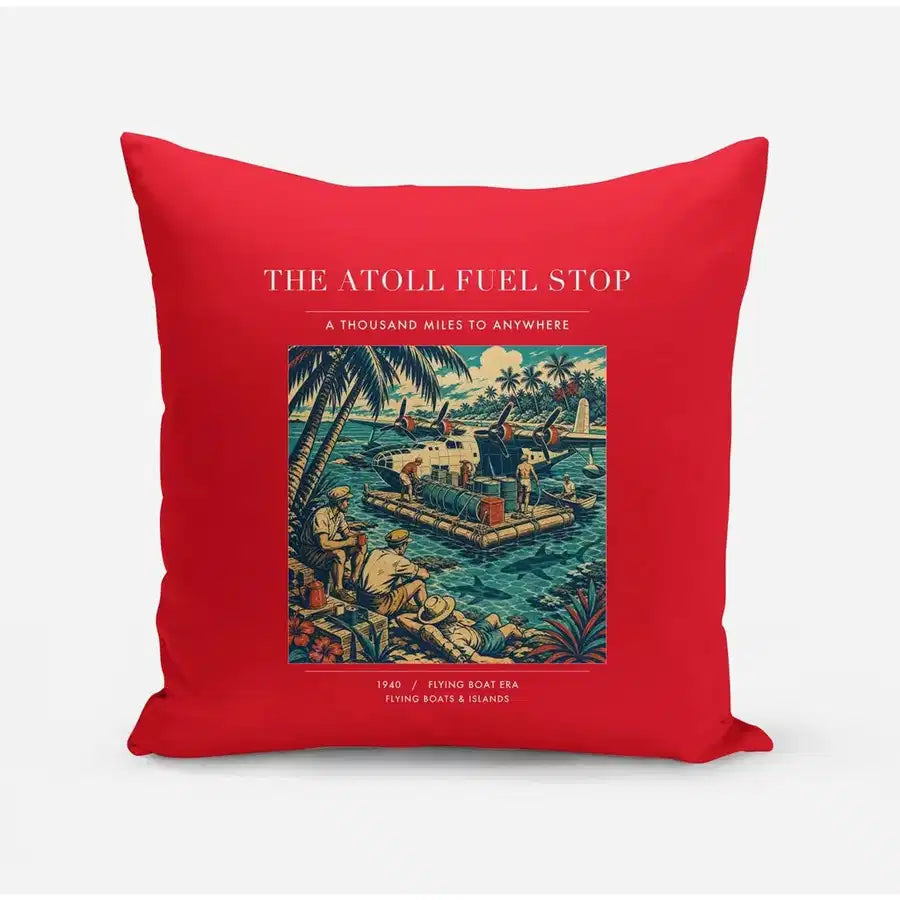 VINTAGE G4069 - The Atoll Fuel Stop - Designed Pillows design on red