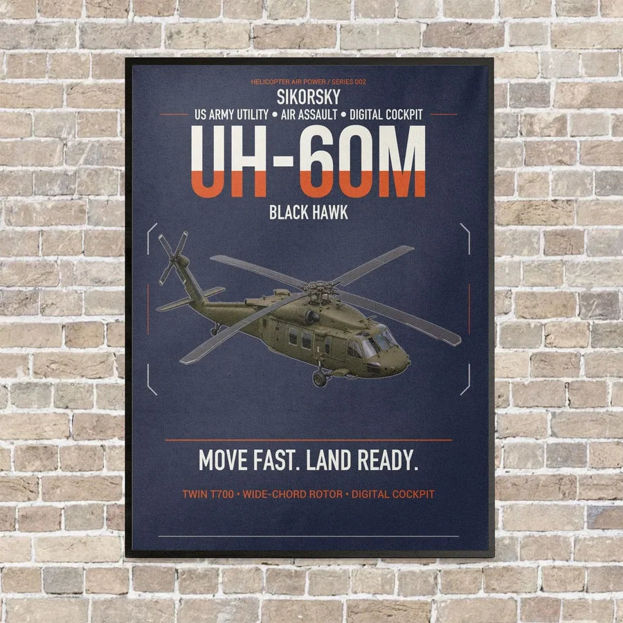 Sikorsky UH-60M Black Hawk vertical canvas print - framed - navy blue background