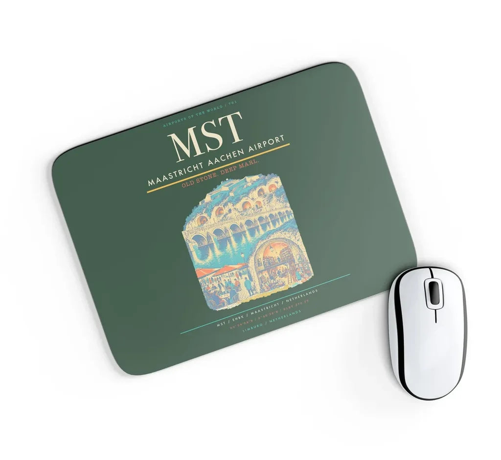 Maastricht Aachen Airport (MST) design on dark green rectangle mouse pad