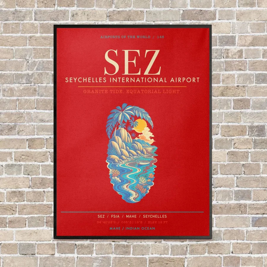 Seychelles International Airport SEZ - Canvas Framed - Red