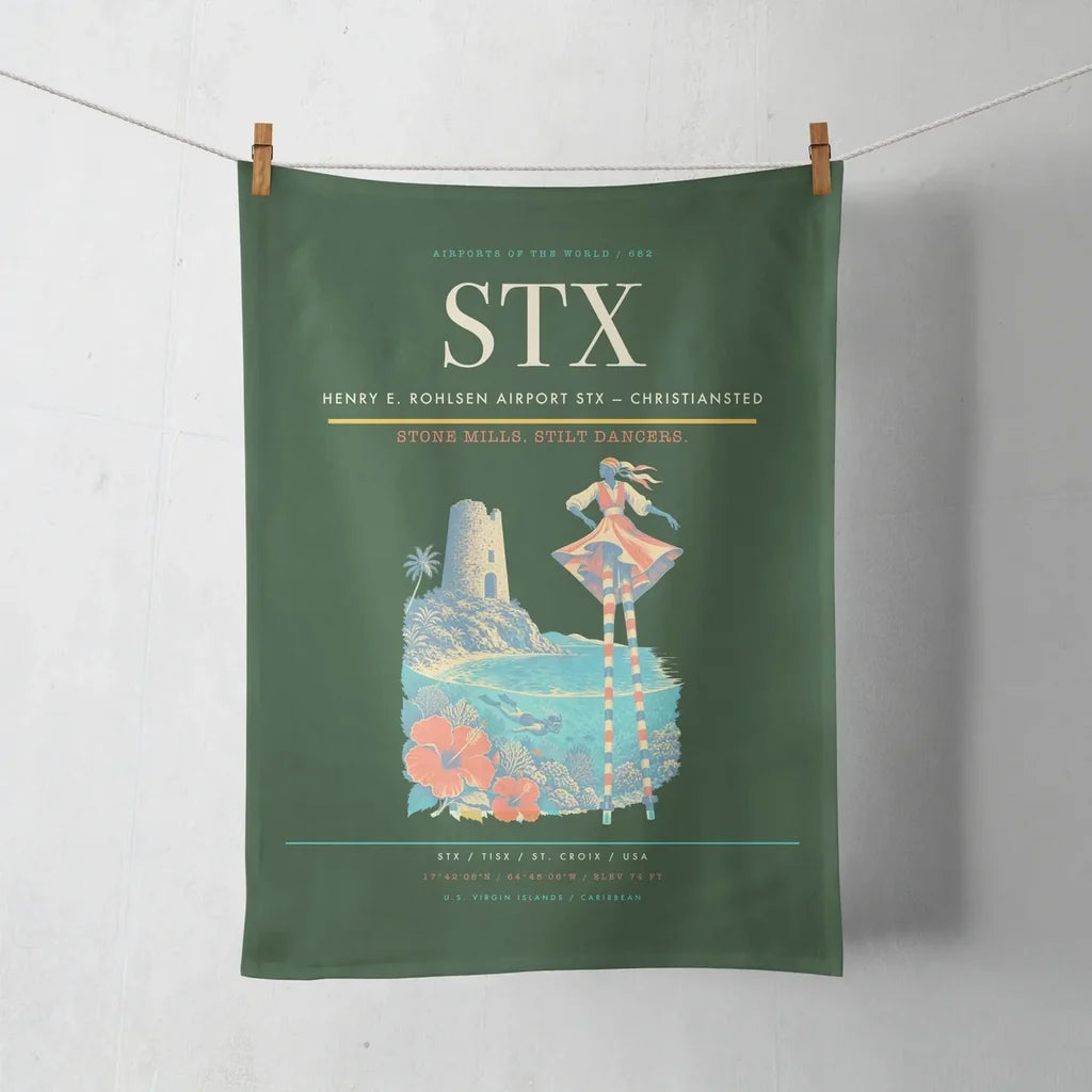 Henry E. Rohlsen Airport (STX) design on dark green towel