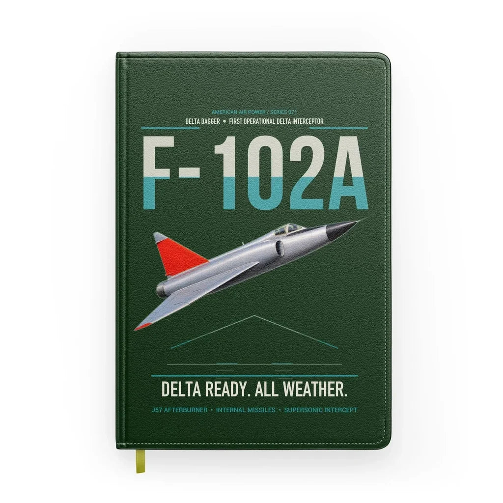 F-102A Delta Dagger design on dark green notebook