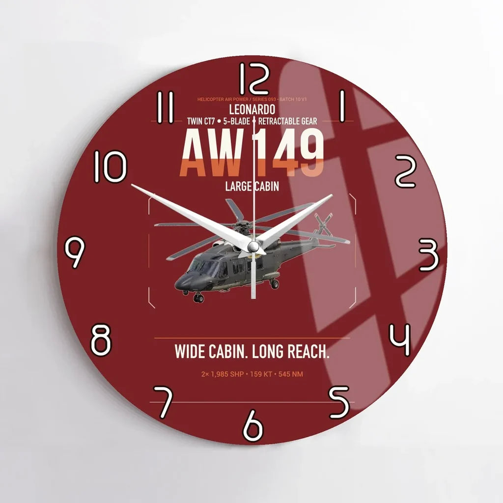 Leonardo AW149 design on dark red no frame wall clock
