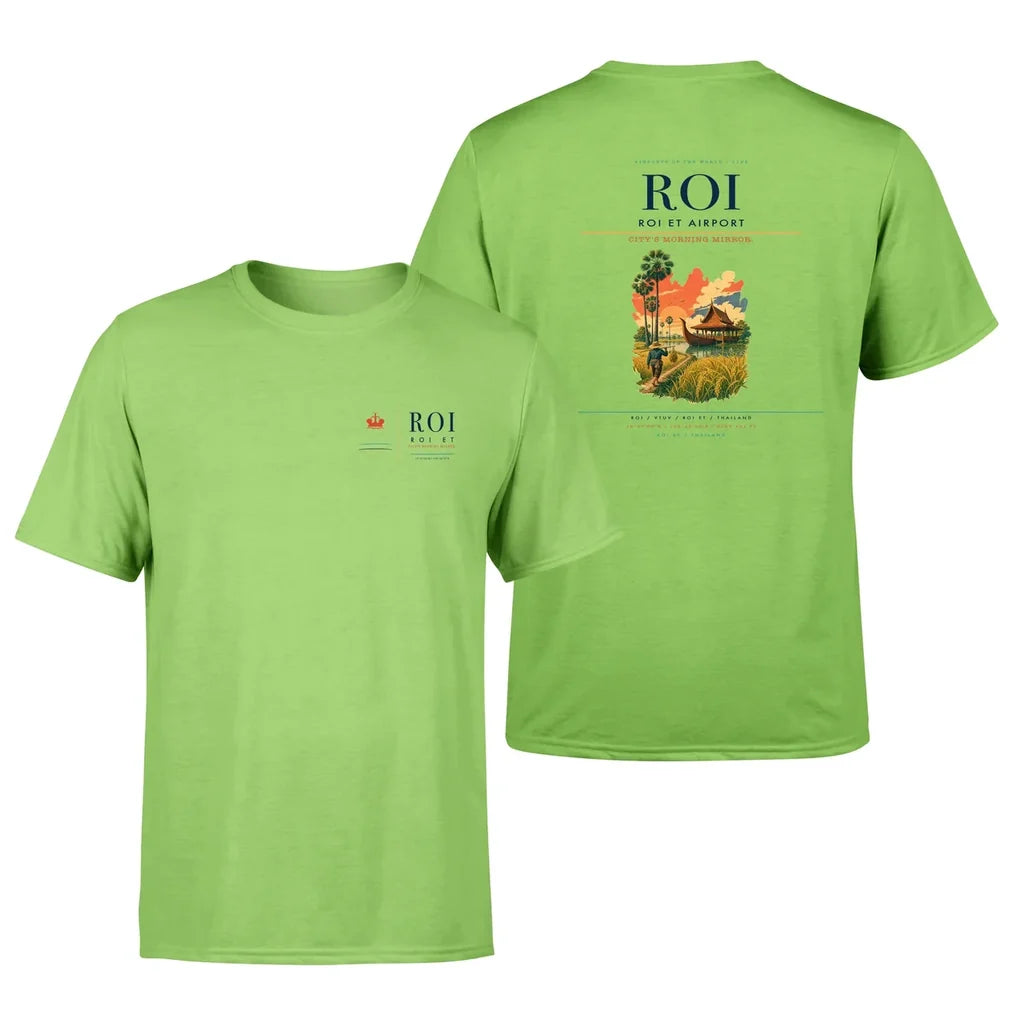 Roi Et Airport (ROI) design printed on light green double-side t-shirt