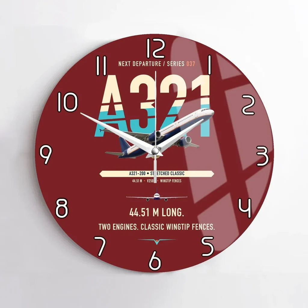 Airbus A321 design on dark red no frame wall clock