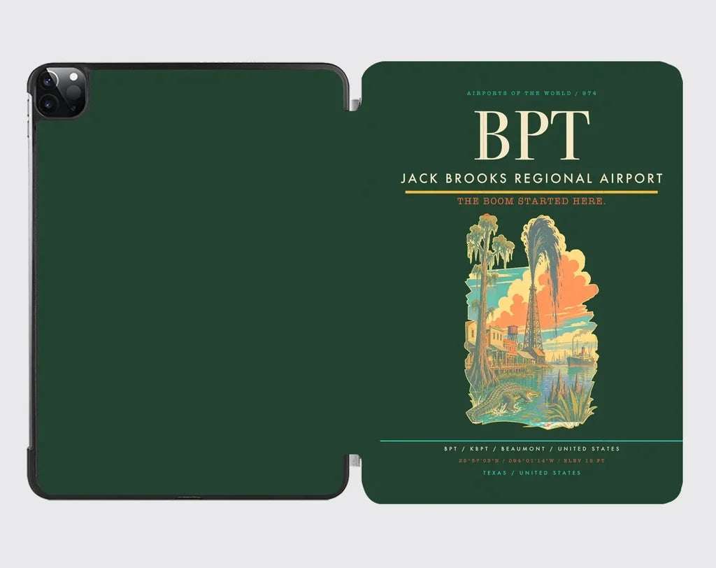Jack Brooks Regional Airport (BPT) design on dark green ipad tablet case