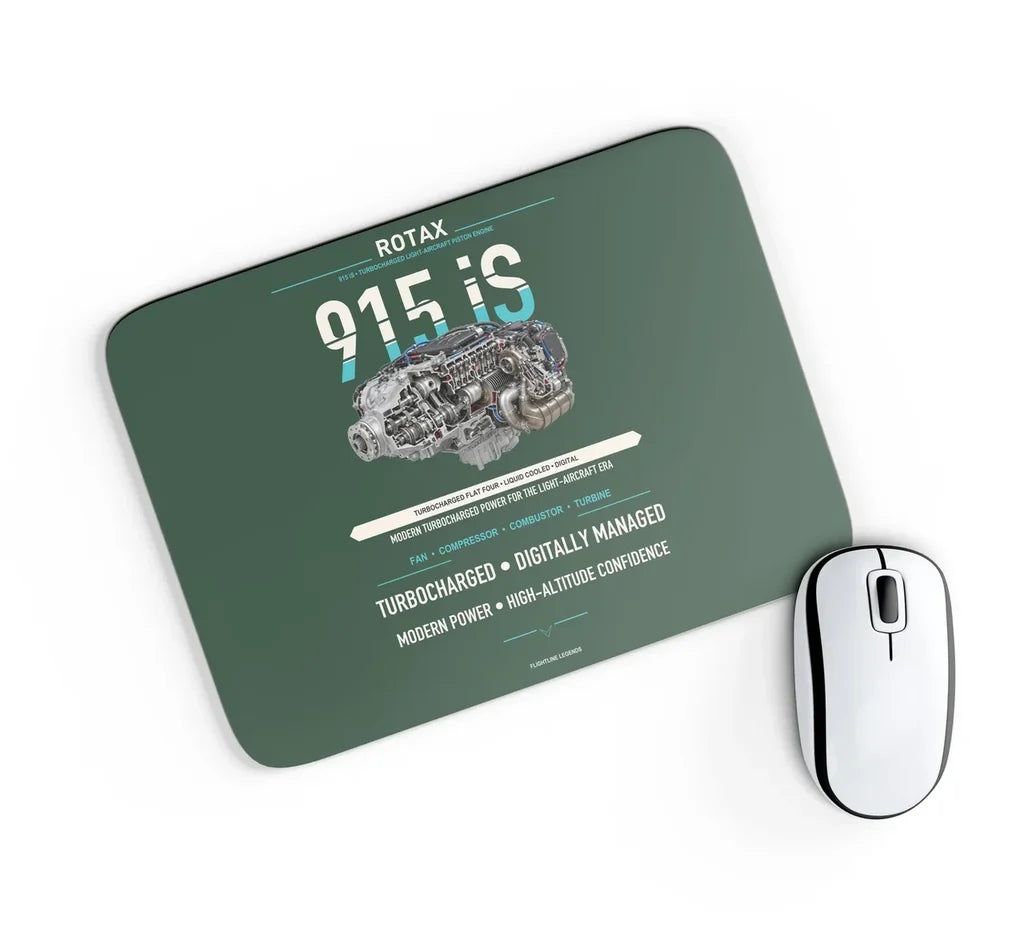 915 iS design on dark green rectangle mouse pad