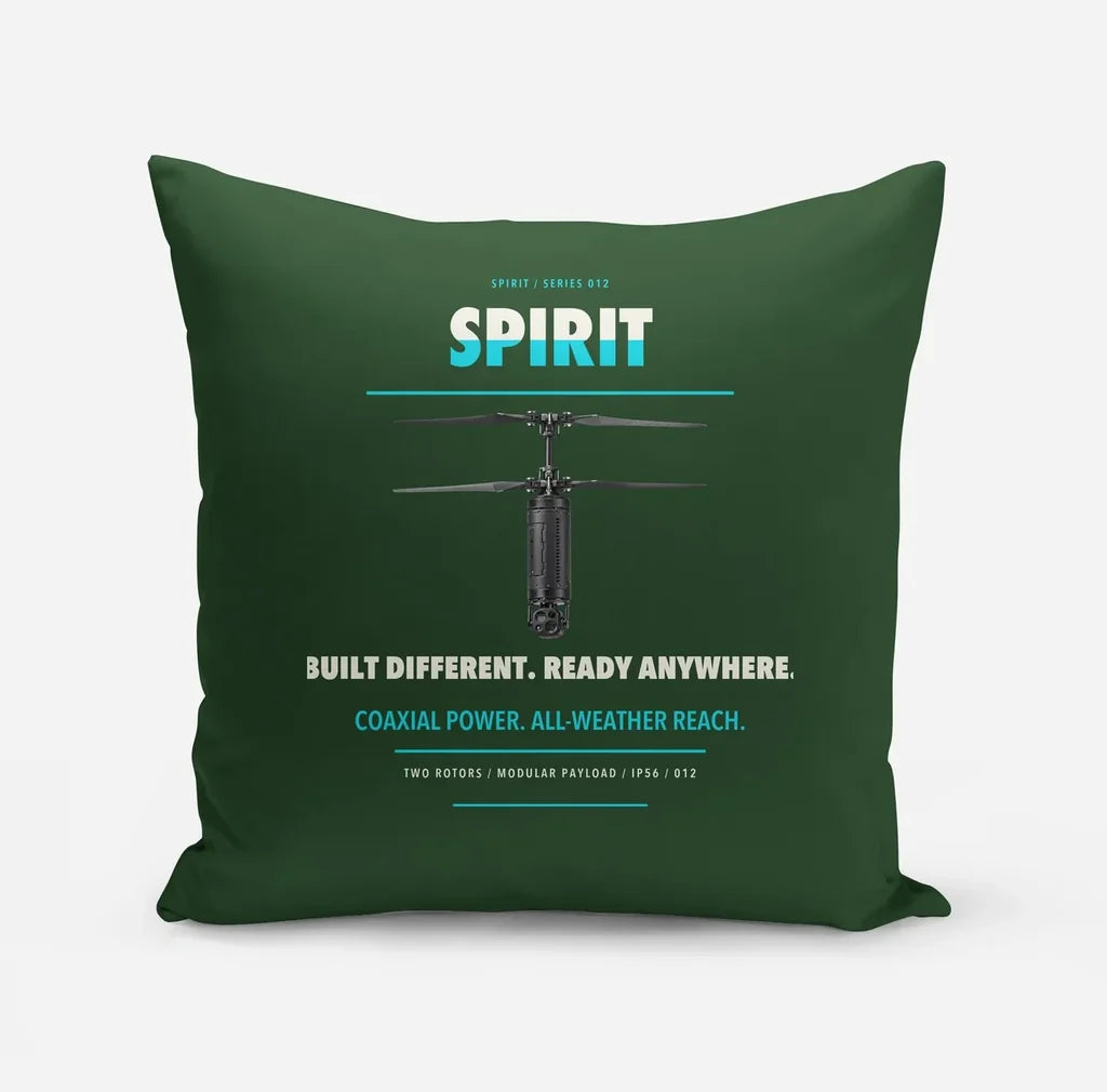 Ascent AeroSystems Spirit design on dark green pillow