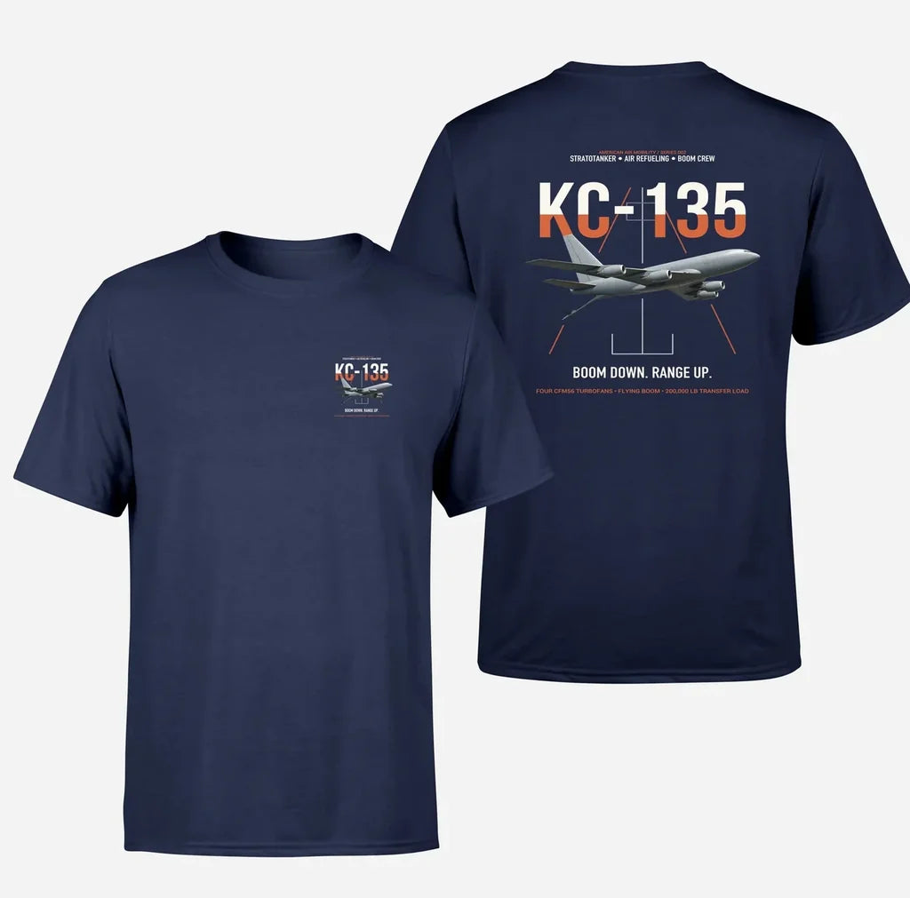 KC-135 STRATOTANKER design on navy blue double-side t-shirt, double-side print