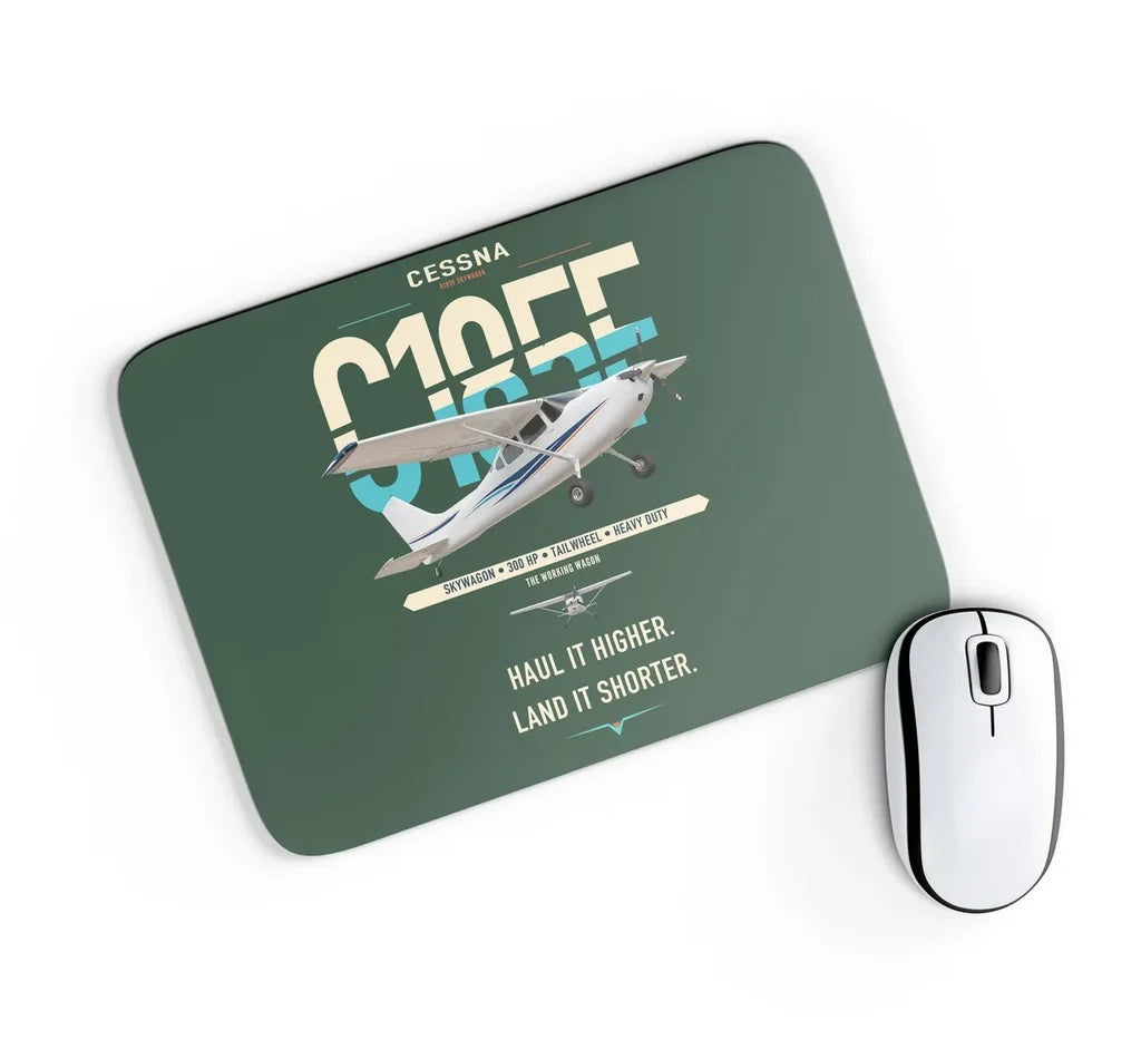 Cessna A185F Skywagon design on dark green rectangle mouse pad