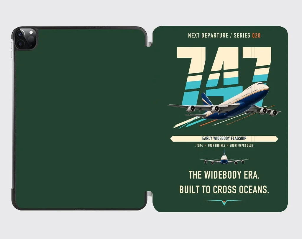 Boeing 747-200B design on dark green ipad tablet case
