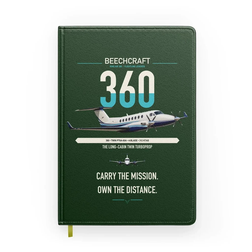 Beechcraft King Air 360 design on dark green notebook