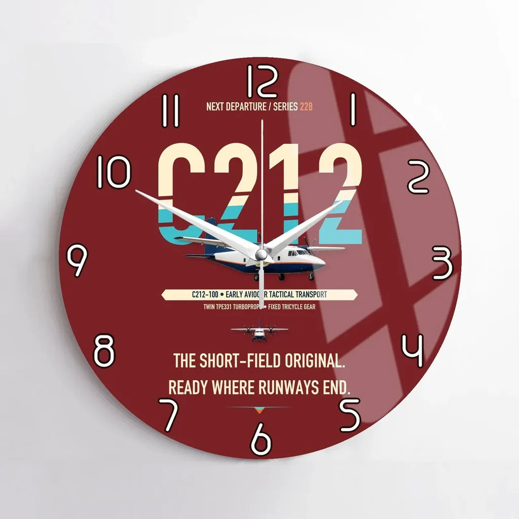 CASA C-212-100 Aviocar design on dark red no frame wall clock